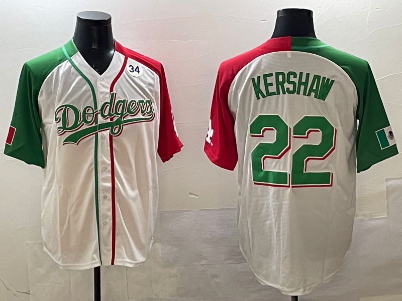 Men Los Angeles Dodgers #22 Kershaw White Green Game 2025 Nike MLB Jersey style 4